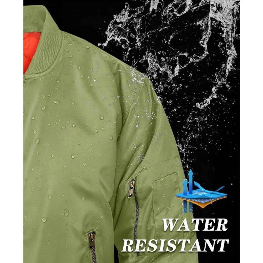 Men's Bomber Jacket Casual Green Winter Warm Coats Zipper Pocket Design Outwear
